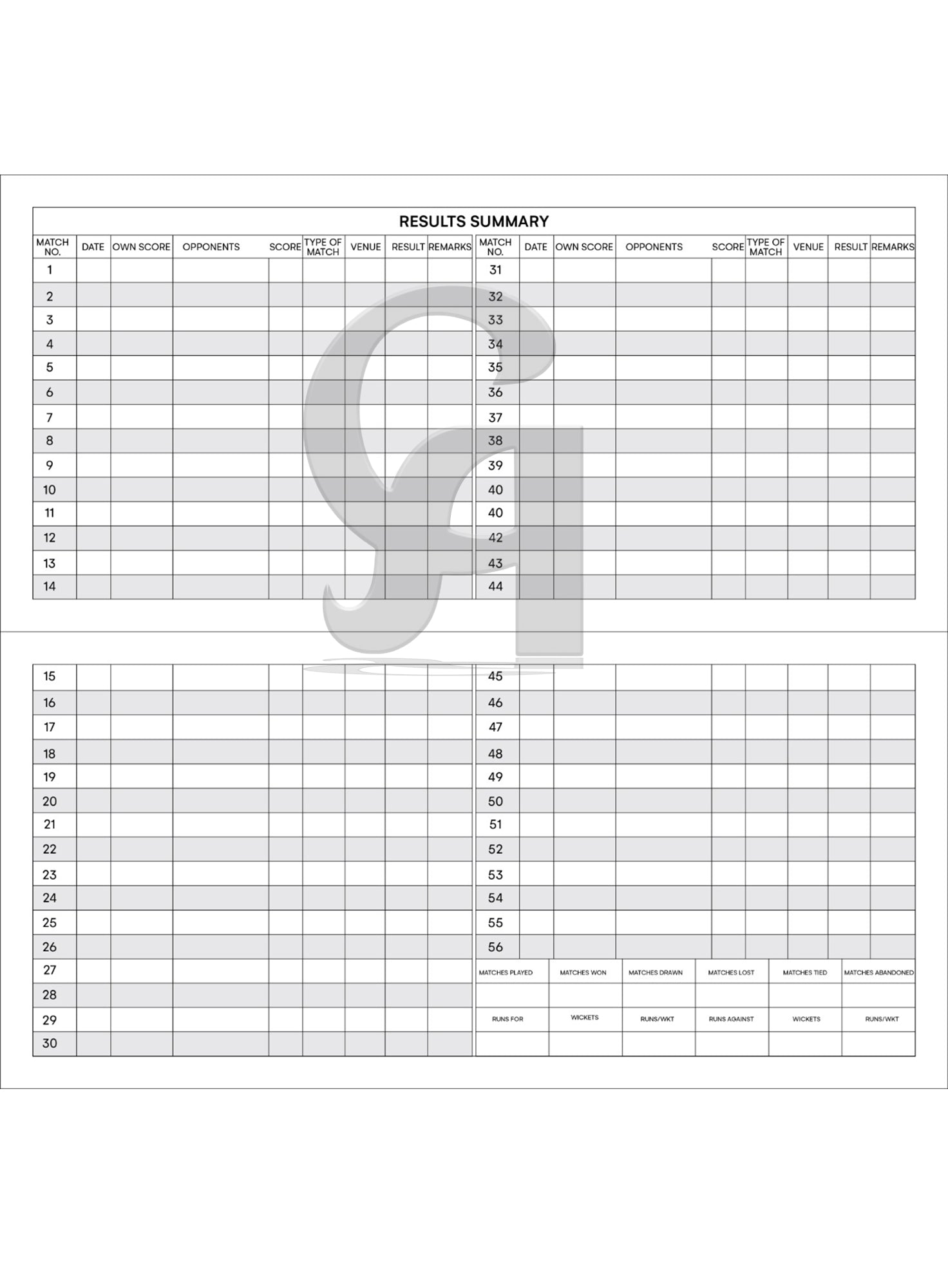 CA Scorebook 60 Innings