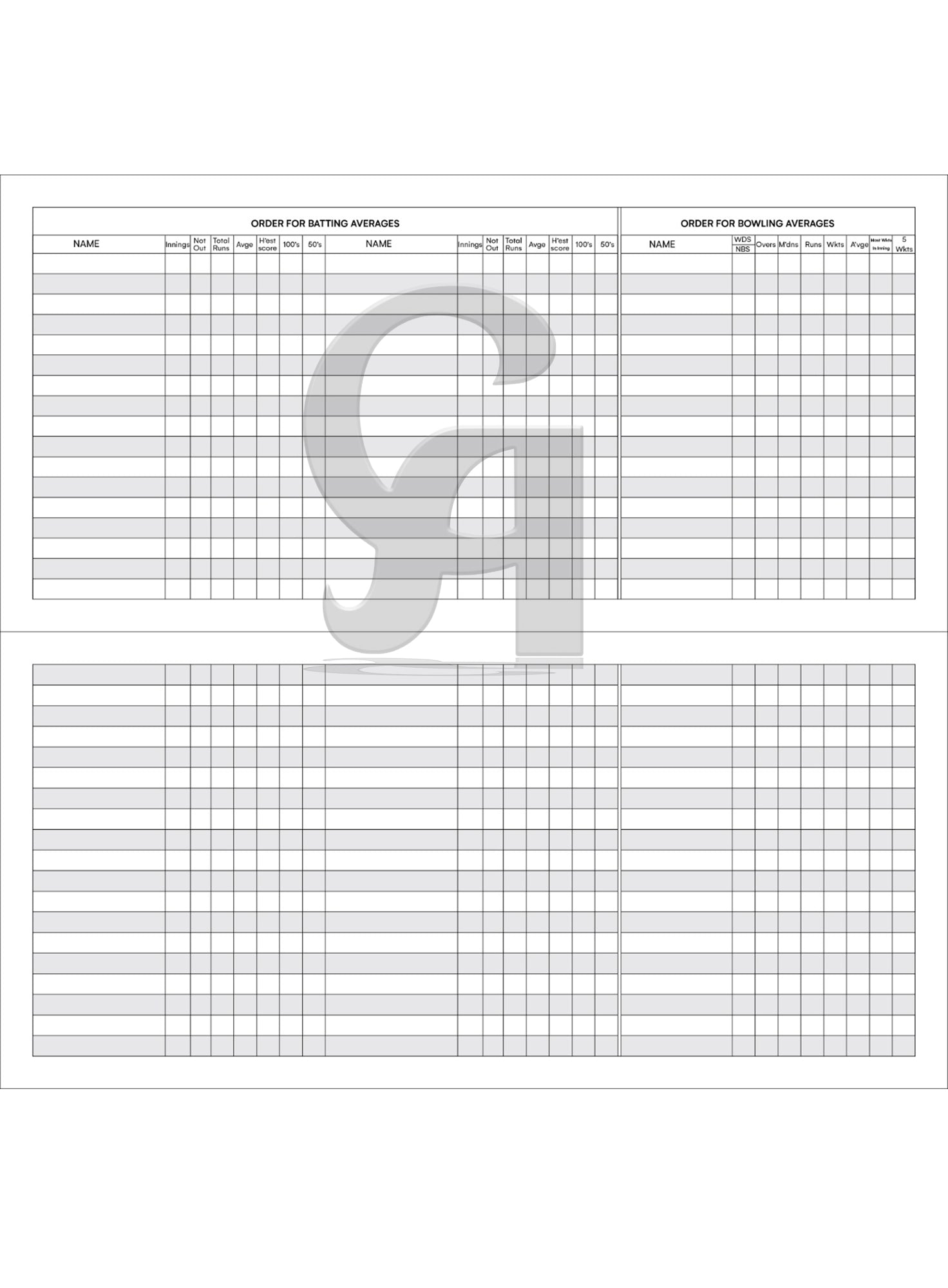 CA Scorebook 60 Innings