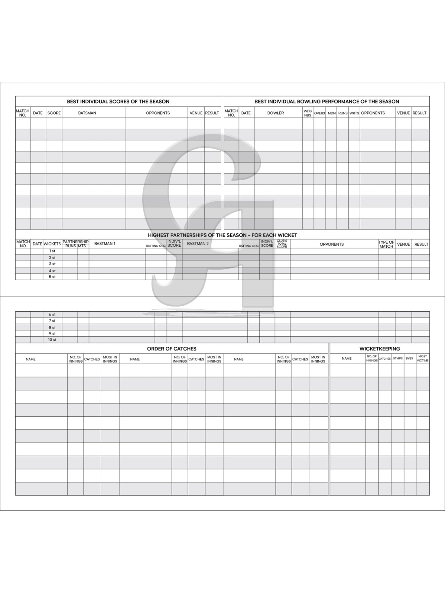 CA Scorebook 60 Innings